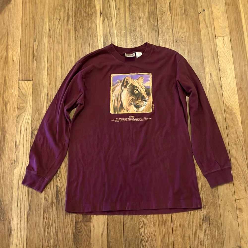 Vintage y2k ll bean brownish red lion long sleeve size large kids boys